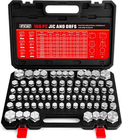 Pikwo 144 PC JIC and ORFS Master Industrial Hydraulic Cap and Plug Hose Tube and Pipe Fitting Kit Cap and Plug Kit Precision Threading in ORFS and 37° Dash Sizes 4 6 8 10 12 16 in Kuwait