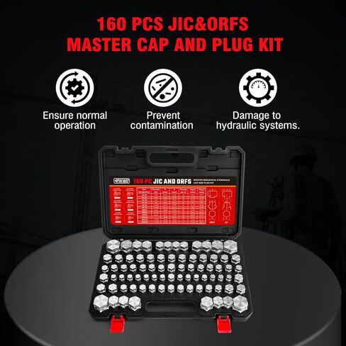 Pikwo 144 PC JIC and ORFS Master Industrial Hydraulic Cap and Plug Hose Tube and Pipe Fitting Kit Cap and Plug Kit Precision Threading in ORFS and 37° Dash Sizes 4 6 8 10 12 16 in Kuwait