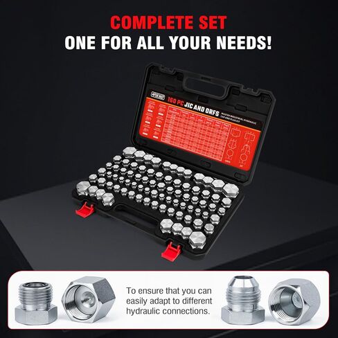 Pikwo 144 PC JIC and ORFS Master Industrial Hydraulic Cap and Plug Hose Tube and Pipe Fitting Kit Cap and Plug Kit Precision Threading in ORFS and 37° Dash Sizes 4 6 8 10 12 16 in Kuwait