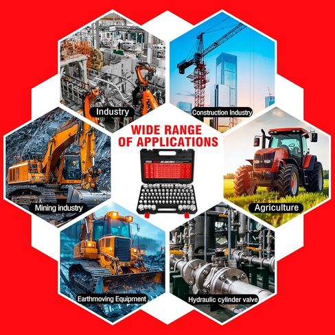 Pikwo 144 PC JIC and ORFS Master Industrial Hydraulic Cap and Plug Hose Tube and Pipe Fitting Kit Cap and Plug Kit Precision Threading in ORFS and 37° Dash Sizes 4 6 8 10 12 16 in Kuwait