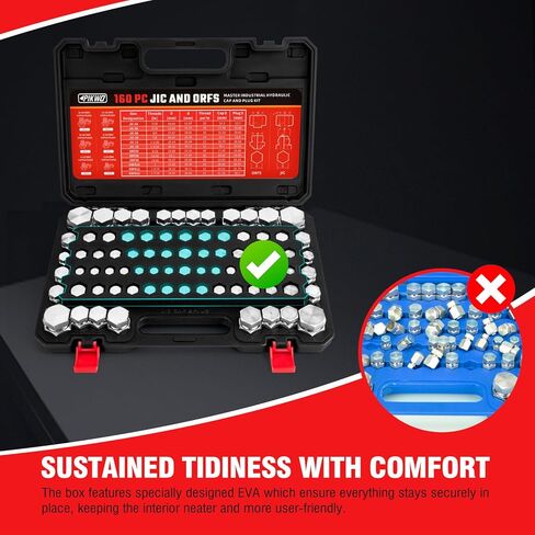 Pikwo 144 PC JIC and ORFS Master Industrial Hydraulic Cap and Plug Hose Tube and Pipe Fitting Kit Cap and Plug Kit Precision Threading in ORFS and 37° Dash Sizes 4 6 8 10 12 16 in Kuwait