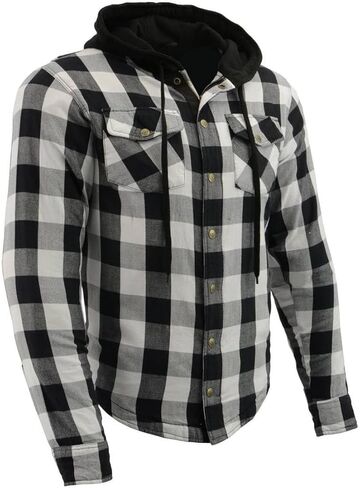 Milwaukee Leather MPM1629 Men's Plaid Hooded Flannel Biker Shirt with CE Approved Armor - Reinforced w/Aramid Fibers in Kuwait