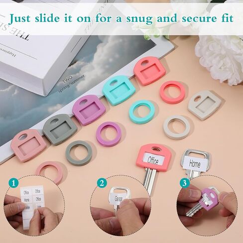 24 Pcs 1" Key Covers Caps and Key Ring Set, Keys Caps for House, Soft Keys Identifiers Covers with Paper Labels Stretchy for Standard Head Protectors (Not for Odd-Shaped) 6 Colors in Saudi Arabia