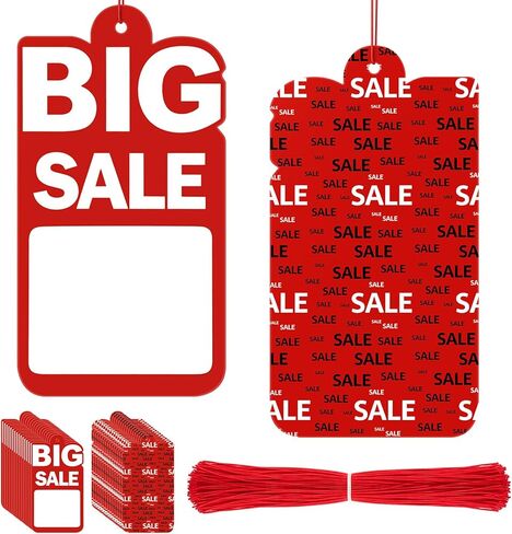 200 Pcs Big Red Sale Price Tags with String 2.5 x 4.7 in Retail Labels with Patterned Back, Writable Pre Punched Hole Ready to String Markdown Tag for Clothing Thrift and Yard Sales in Kuwait