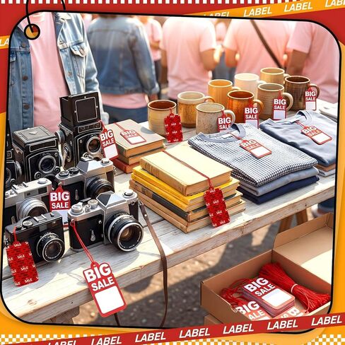 200 Pcs Big Red Sale Price Tags with String 2.5 x 4.7 in Retail Labels with Patterned Back, Writable Pre Punched Hole Ready to String Markdown Tag for Clothing Thrift and Yard Sales in Kuwait