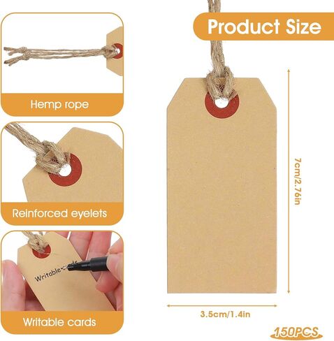 150 Pcs Gift Tags with String,Hang Tags with String Attached,Premium Tag with Strings for Labeling,with Jute Twine,for Retail Pricing, Inventory, Gift Wrapping in Saudi Arabia