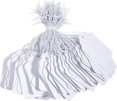 200 Piece White Gift Tags Small Price Tags with Elastic String 1.38×1.77inch Writable Blank Label Display Tag Marking Shipping Label for Clothes Jewelry Product Price Marking in Saudi Arabia