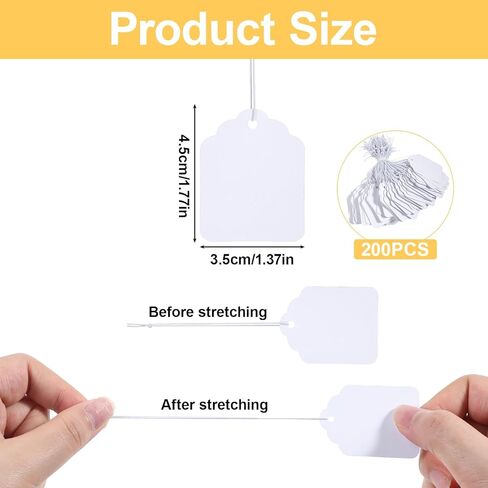 200 Piece White Gift Tags Small Price Tags with Elastic String 1.38×1.77inch Writable Blank Label Display Tag Marking Shipping Label for Clothes Jewelry Product Price Marking in Saudi Arabia