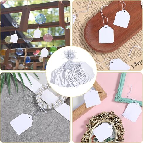 200 Piece White Gift Tags Small Price Tags with Elastic String 1.38×1.77inch Writable Blank Label Display Tag Marking Shipping Label for Clothes Jewelry Product Price Marking in Saudi Arabia