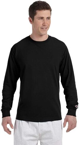 Champion Adult Long Sleeve Taped Crewneck Fitted T-Shirt, Blk, Small in Saudi Arabia