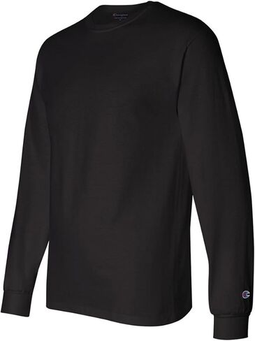 Champion Adult Long Sleeve Taped Crewneck Fitted T-Shirt, Blk, Small in Saudi Arabia