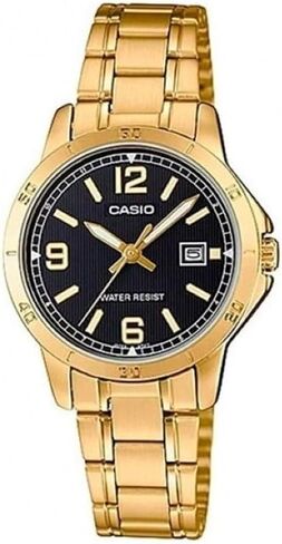 Casio LTP-V004G-1B Women's Gold Tone Stainless Steel Black Dial Date Dress Watch in Saudi Arabia