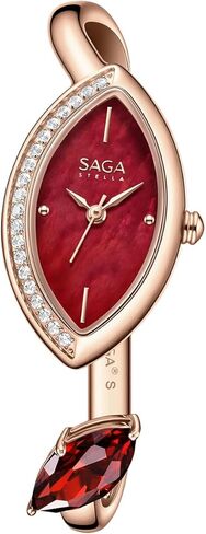SAGA Four Seasons Women's Luxury Cuff Bangle Watch, Shaped Mineral Case, 316L Stainless Steel Bracelet with Danube Crystals, Swiss Ronda Quartz Movement, 30M Water Resistant in Saudi Arabia
