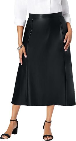 Jessica London Women's Plus Size Faux Leather Midi Skirt in Saudi Arabia