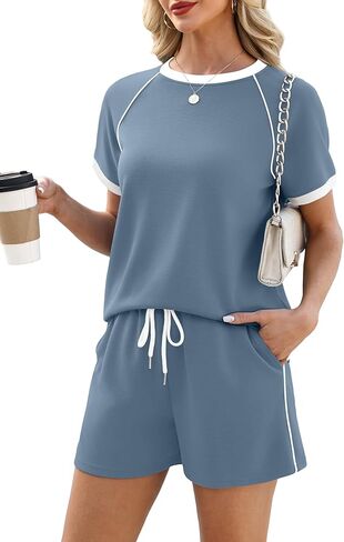 Casly Lamiit 2 Piece Sets for Women Summer 2026 Crew Neck Short Sleeve Tops Workout Matching Lounge Sets with Pockets in Saudi Arabia