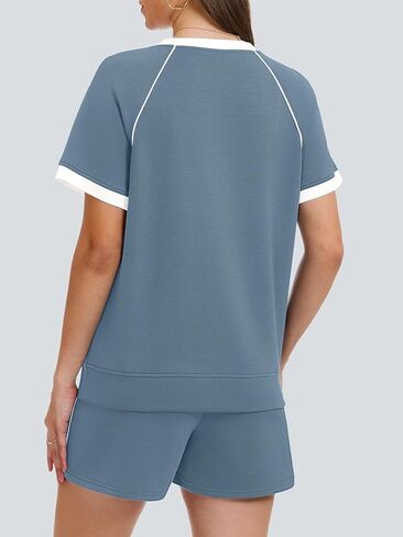 Casly Lamiit 2 Piece Sets for Women Summer 2026 Crew Neck Short Sleeve Tops Workout Matching Lounge Sets with Pockets in Saudi Arabia
