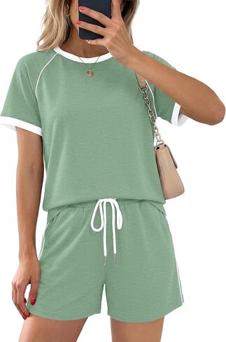 Casly Lamiit 2 Piece Sets for Women Summer 2026 Crew Neck Short Sleeve Tops Workout Matching Lounge Sets with Pockets in Saudi Arabia