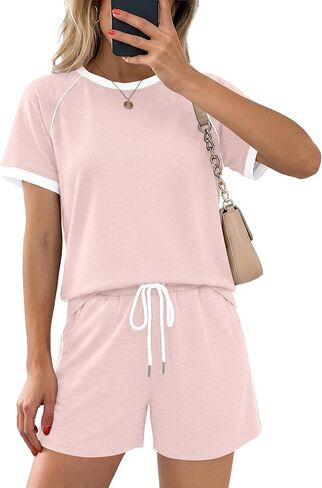Casly Lamiit 2 Piece Sets for Women Summer 2026 Crew Neck Short Sleeve Tops Workout Matching Lounge Sets with Pockets in Saudi Arabia