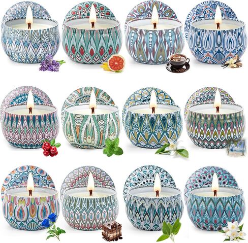 مجموعة هدايا الشموع المعطرة، 12 عبوة من الشموع العطرية للنساء، شموع معطرة للمنزل، احتراق طويل 300 ساعة، مجموعة شموع شمع الصويا، هدايا للأمهات والنساء في المنتجعات الصحية ومستلزمات تخزين الذكرى السنوية لأعياد الميلاد in Kuwait