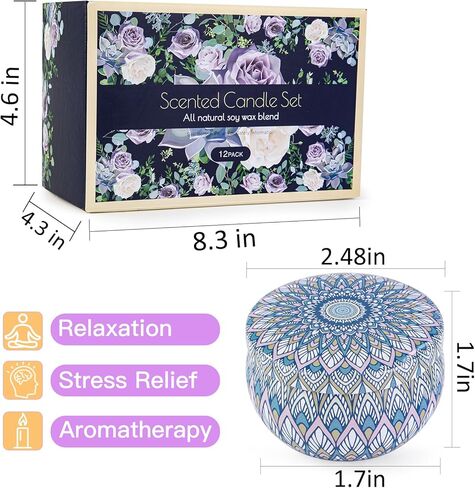 مجموعة هدايا الشموع المعطرة، 12 عبوة من الشموع العطرية للنساء، شموع معطرة للمنزل، احتراق طويل 300 ساعة، مجموعة شموع شمع الصويا، هدايا للأمهات والنساء في المنتجعات الصحية ومستلزمات تخزين الذكرى السنوية لأعياد الميلاد in Kuwait