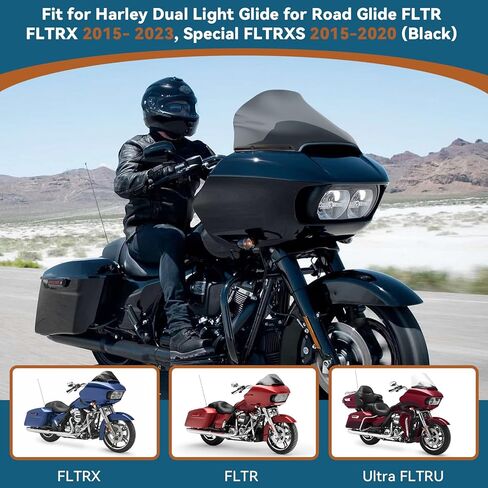 13" Motorcycle Windshield+2PCS Windscreen Side Trim, Wave Wind Spliter, Fit for Harley Davidson Dual Light Glide for Road Glide FLTR FLTRX 2015-2023, Road Glide Special FLTRXS 2015-2020 Black in Kuwait