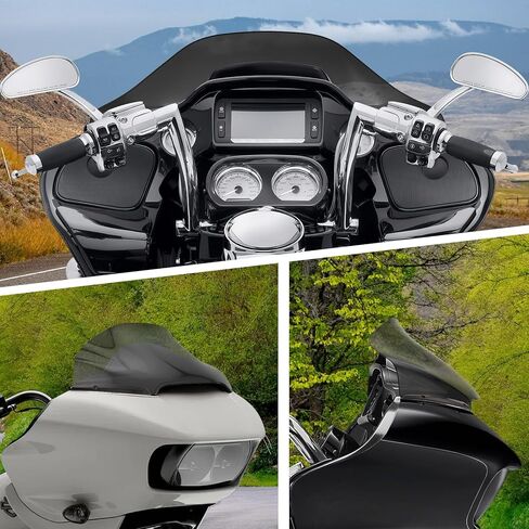13" Motorcycle Windshield+2PCS Windscreen Side Trim, Wave Wind Spliter, Fit for Harley Davidson Dual Light Glide for Road Glide FLTR FLTRX 2015-2023, Road Glide Special FLTRXS 2015-2020 Black in Kuwait