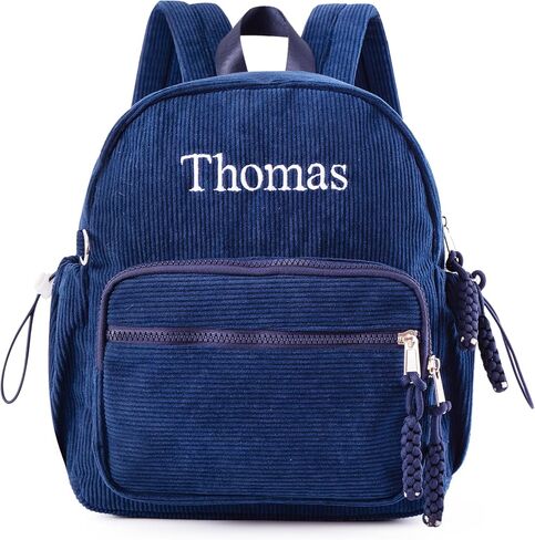 حقيبة ظهر MT WORLD Daycare حقيبة ظهر صغيرة مخصصة مع اسم - حقائب ظهر مطرزة باللون الأزرق الداكن مقاس 11.8 بوصة مع جيوب قابلة للتعديل لزجاجات المياه وحقيبة رعاية نهارية مخصصة للسفر وعيد ميلاد الحفاضات in Kuwait