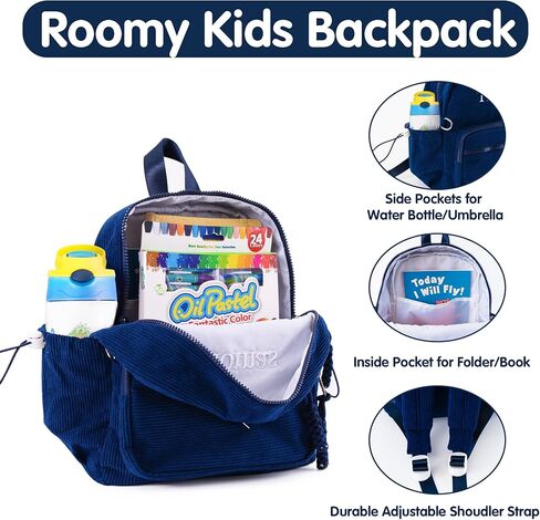 حقيبة ظهر MT WORLD Daycare حقيبة ظهر صغيرة مخصصة مع اسم - حقائب ظهر مطرزة باللون الأزرق الداكن مقاس 11.8 بوصة مع جيوب قابلة للتعديل لزجاجات المياه وحقيبة رعاية نهارية مخصصة للسفر وعيد ميلاد الحفاضات in Kuwait