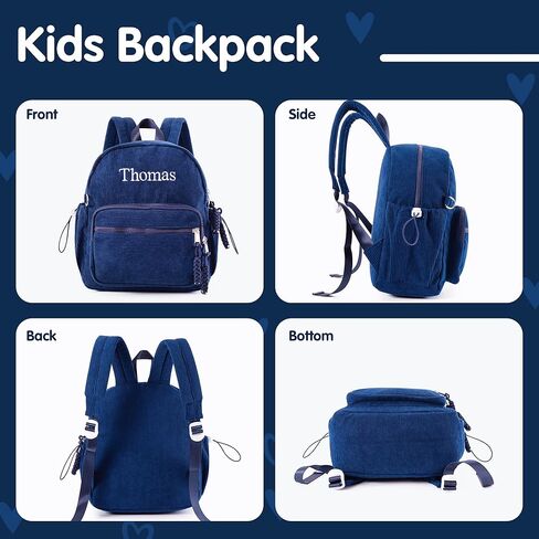 حقيبة ظهر MT WORLD Daycare حقيبة ظهر صغيرة مخصصة مع اسم - حقائب ظهر مطرزة باللون الأزرق الداكن مقاس 11.8 بوصة مع جيوب قابلة للتعديل لزجاجات المياه وحقيبة رعاية نهارية مخصصة للسفر وعيد ميلاد الحفاضات in Kuwait