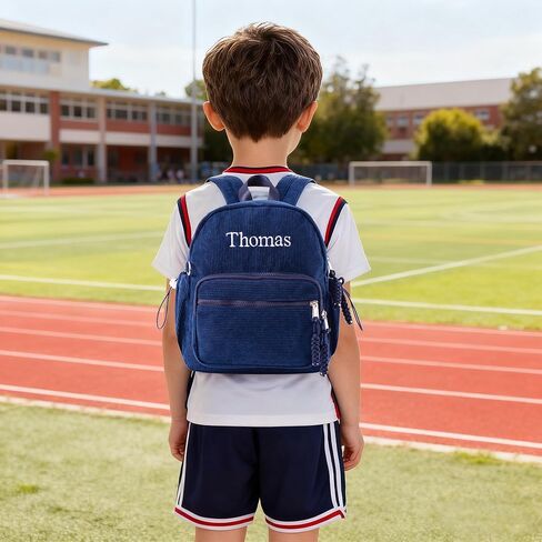 حقيبة ظهر MT WORLD Daycare حقيبة ظهر صغيرة مخصصة مع اسم - حقائب ظهر مطرزة باللون الأزرق الداكن مقاس 11.8 بوصة مع جيوب قابلة للتعديل لزجاجات المياه وحقيبة رعاية نهارية مخصصة للسفر وعيد ميلاد الحفاضات in Kuwait