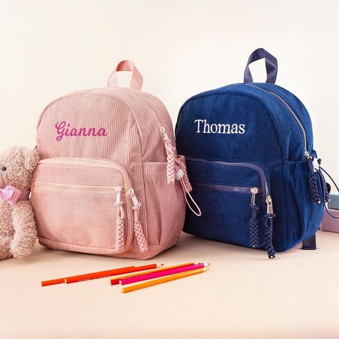 حقيبة ظهر MT WORLD Daycare حقيبة ظهر صغيرة مخصصة مع اسم - حقائب ظهر مطرزة باللون الأزرق الداكن مقاس 11.8 بوصة مع جيوب قابلة للتعديل لزجاجات المياه وحقيبة رعاية نهارية مخصصة للسفر وعيد ميلاد الحفاضات in Kuwait
