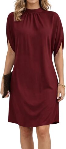 Casual Dresses for Women Mock Neck Short Sleeve Plain Satin Mini Dress 2026 Summer Formal Wedding Guest Dress in Saudi Arabia