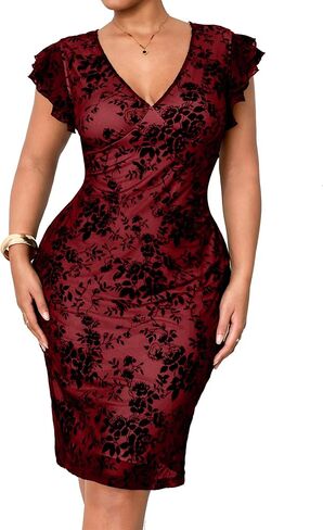 RWJ Plus Size Wedding Guest Dresses for Women 2026 Spring Summer V Neck Floral Bodycon Mesh Evening Cocktail Party Dress in Saudi Arabia