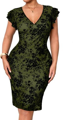RWJ Plus Size Wedding Guest Dresses for Women 2026 Spring Summer V Neck Floral Bodycon Mesh Evening Cocktail Party Dress in Saudi Arabia