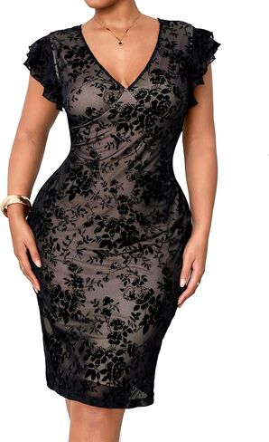RWJ Plus Size Wedding Guest Dresses for Women 2026 Spring Summer V Neck Floral Bodycon Mesh Evening Cocktail Party Dress in Saudi Arabia
