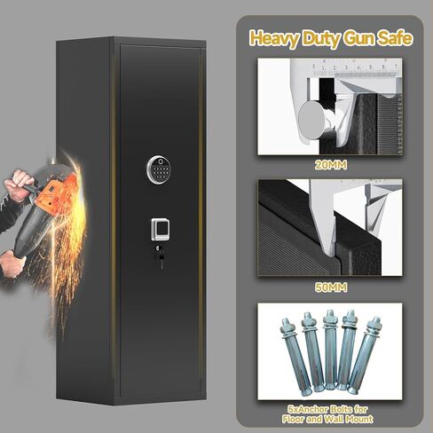 Biometric Gun Safe, Rifle for Rifles and Pistols, Large Gun Cabinet with Fingerprint Lock, Quick Access for Home, Bed Storage, Holds 14-15 Firearms with Adjustable Racks & Pistol Pockets in Saudi Arabia