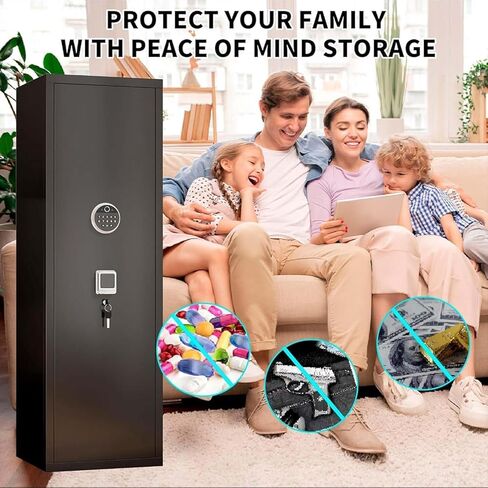 Biometric Gun Safe, Rifle for Rifles and Pistols, Large Gun Cabinet with Fingerprint Lock, Quick Access for Home, Bed Storage, Holds 14-15 Firearms with Adjustable Racks & Pistol Pockets in Saudi Arabia