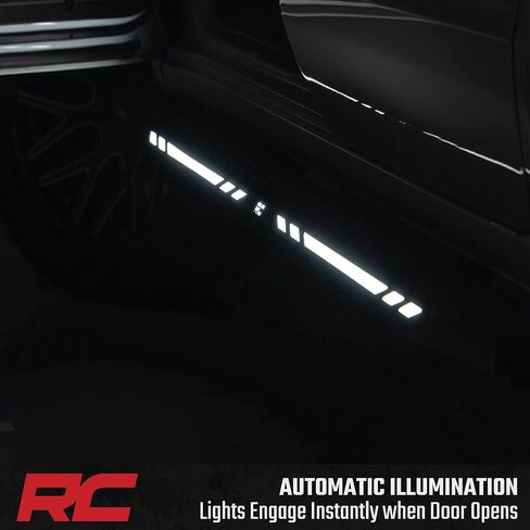 Rough Country AC2 LED Running Boards for Chevy Silverado & GMC Sierra 1500/2500HD/3500HD Crew Cab (2019-2026) - Heavy Duty Steel Side Steps with Amber/White LED Lights in Saudi Arabia