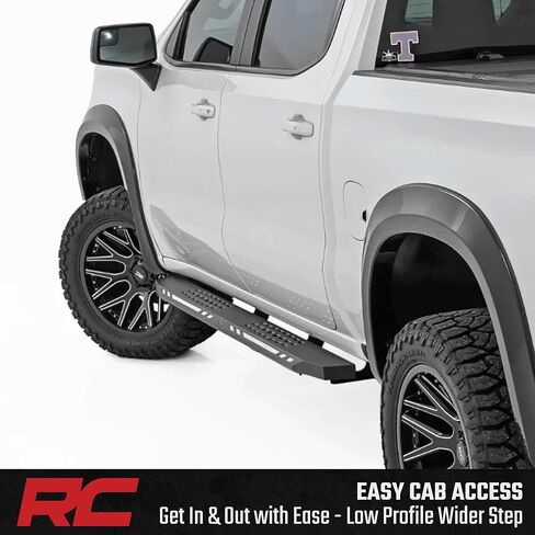 Rough Country AC2 LED Running Boards for Chevy Silverado & GMC Sierra 1500/2500HD/3500HD Crew Cab (2019-2026) - Heavy Duty Steel Side Steps with Amber/White LED Lights in Saudi Arabia