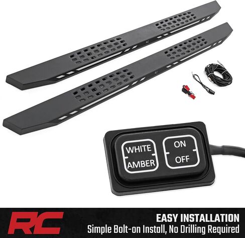 Rough Country AC2 LED Running Boards for Chevy Silverado & GMC Sierra 1500/2500HD/3500HD Crew Cab (2019-2026) - Heavy Duty Steel Side Steps with Amber/White LED Lights in Saudi Arabia