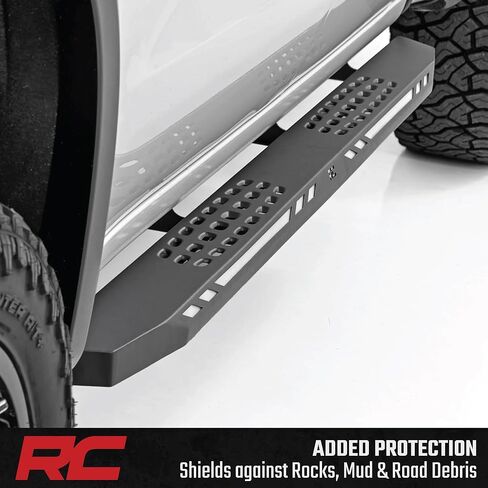Rough Country AC2 LED Running Boards for Chevy Silverado & GMC Sierra 1500/2500HD/3500HD Crew Cab (2019-2026) - Heavy Duty Steel Side Steps with Amber/White LED Lights in Saudi Arabia