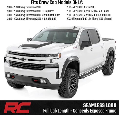 Rough Country AC2 LED Running Boards for Chevy Silverado & GMC Sierra 1500/2500HD/3500HD Crew Cab (2019-2026) - Heavy Duty Steel Side Steps with Amber/White LED Lights in Saudi Arabia