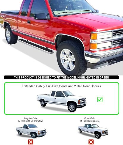 HD Ridez Running Board Side Step 6" Stainless Steel Polished Compatible with Chevy GMC CK 1988-1998 Extended Cab (Include Z71) (Will Not Work on Vehicles with Power Boards) (Nerf Bar Side Steps Bars) in Saudi Arabia