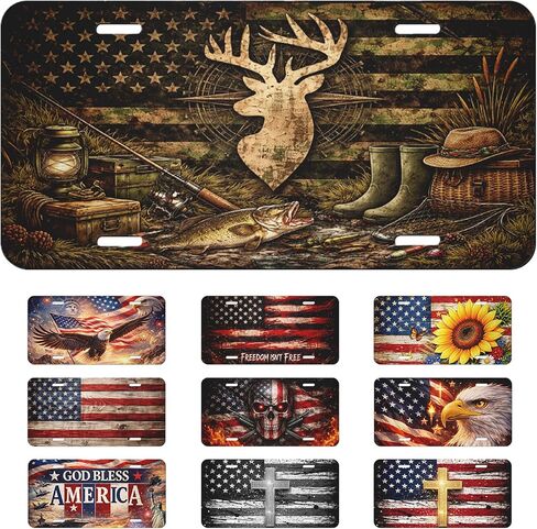 Sunflower Front License Plate American Flag Butterfly Rustic Floral Car Decorative License Plates Aluminum Metal Decor Accessory Novelty Vanity Tag Cover with 4 Holes for Men Women 6" X 12" in Saudi Arabia