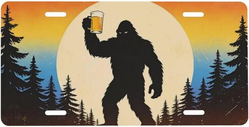 Bigfoot Beer Cheers Retro Sasquatch لوحة ترخيص أمامية مضحكة من الألومنيوم، لوحات ترخيص مزخرفة من الألومنيوم، لوحة سيارة معدنية مضحكة، علامة زينة جديدة مقاس 6 بوصات × 12 بوصة، ملحقات ديكور السيارة مع 4 فتحات للرجال والنساء in Saudi Arabia