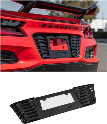 Replacement for 2023-Present Chevrolet Corvette C8 E-Ray & Z06 Models | Z06 Performance Inspired Style ABS Plastic - Painted Carbon Flash Metallic Rear License Plate Frame Backing Trim Cover in Saudi Arabia