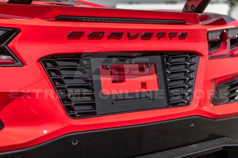 Replacement for 2023-Present Chevrolet Corvette C8 E-Ray & Z06 Models | Z06 Performance Inspired Style ABS Plastic - Painted Carbon Flash Metallic Rear License Plate Frame Backing Trim Cover in Saudi Arabia