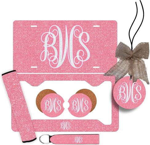 Personalized Monogram Car Accessories, Pink Glitter(Effect) Design in Saudi Arabia