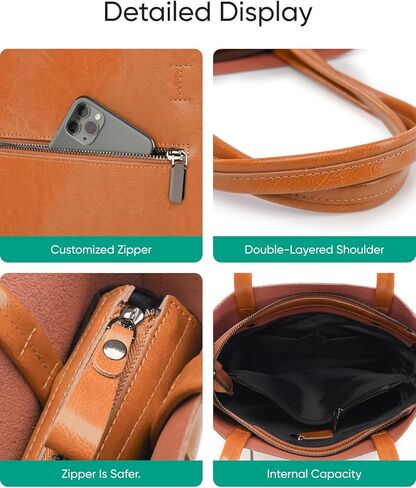 حقيبة كتف نسائية من جلد البقر الأصلي - حقيبة يد كبيرة بسحاب من الجلد المحبب العلوي in Kuwait