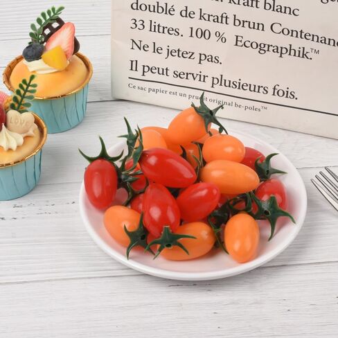 Artificial Cherry Tomatoes Simulation Red Yellow Cherry Tomatoes Decorations Fake Fruit Model Home House Kitchen Party Decoration 20PCS in Kuwait